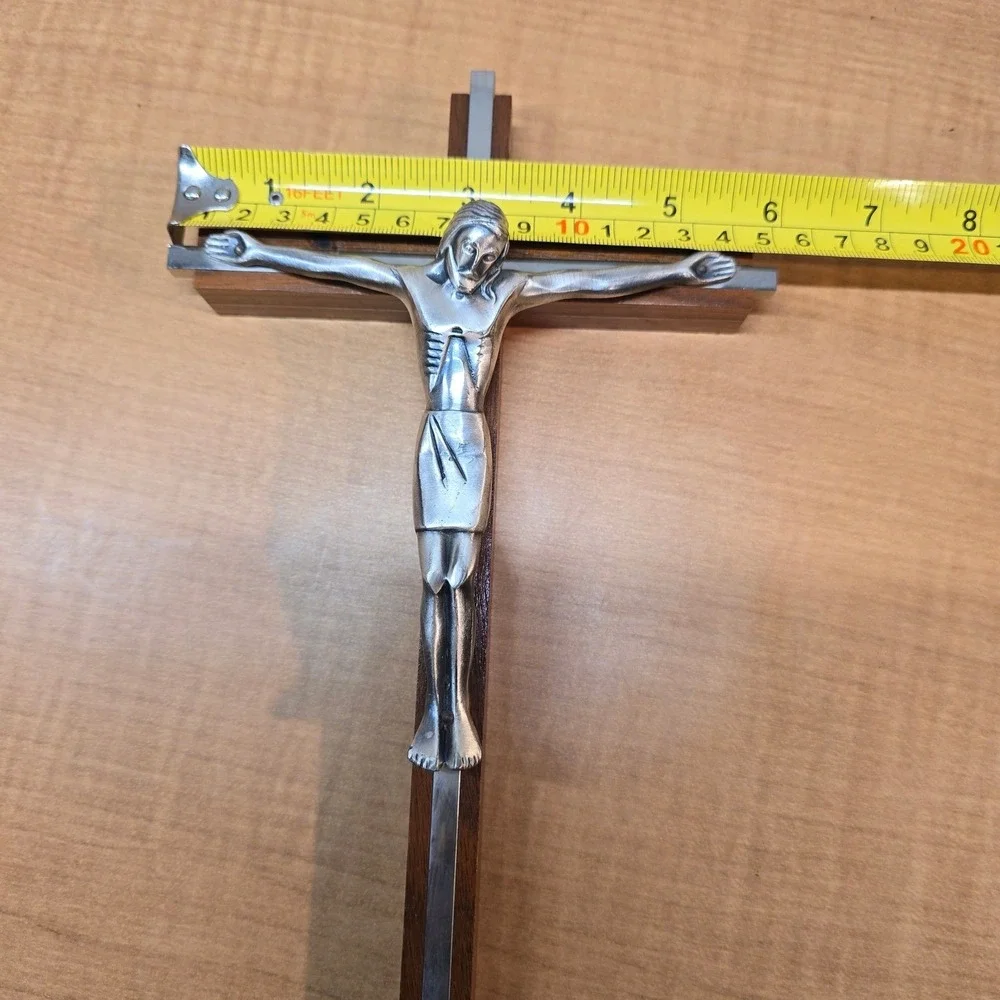 Heavy Wooden and Metal‎ Cross Crucifix Jesus Wall Hanging Vintage 12